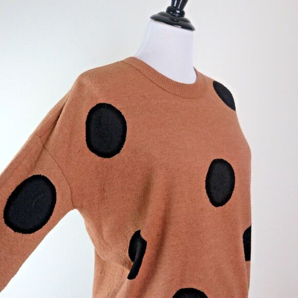 Tahari Size S Polka Dot Pullover Sweater Brown Camel Black - Picture 6 of 9